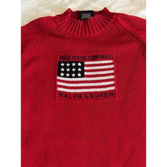 Vintage Ralph Lauren red American flag knit sweater fits like medium - Picture 5 of 9